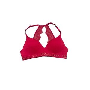 NWT Victoria’s Secret Lace Racerback Bra 32B Red Pink Lightly Lined Wireless